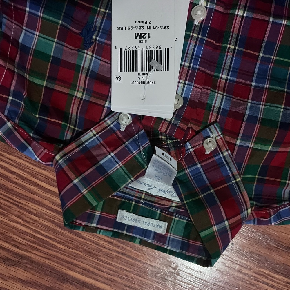 Polo set Ralph Lauren Kids 2 pc Plaid Matching Set-Red/Blue/Green navy pants